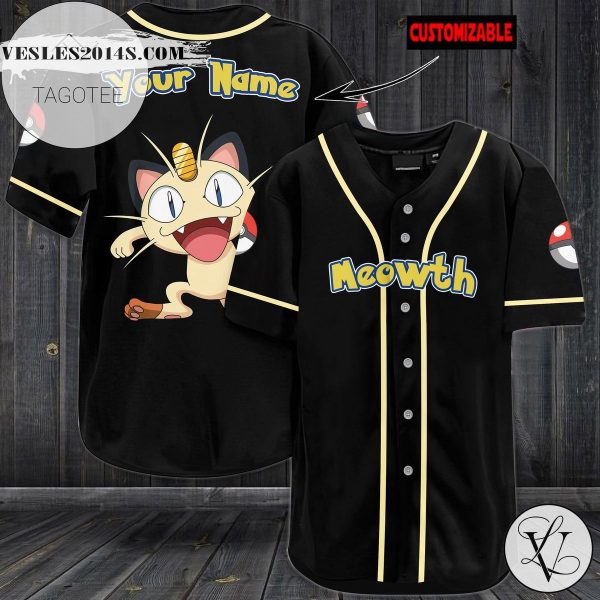 Personalized Meowth Baseball Jersey – Black