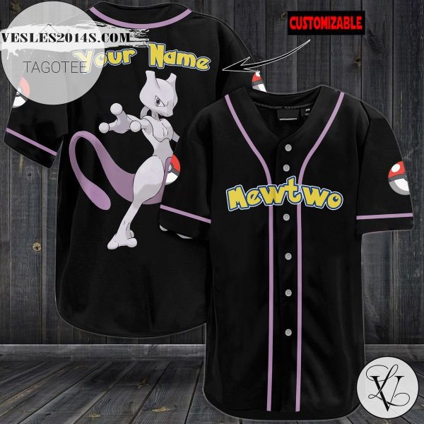Personalized Mewtwo Baseball Jersey – Black