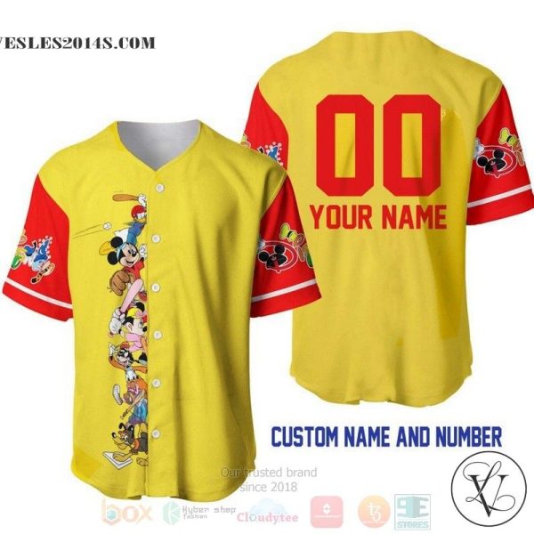 Personalized Mickey Minnie & Friends All Over Print Yellow Baseball jersey