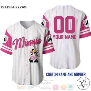 Personalized Minnie Mouse All Over Print Pinstripe White Baseball jersey