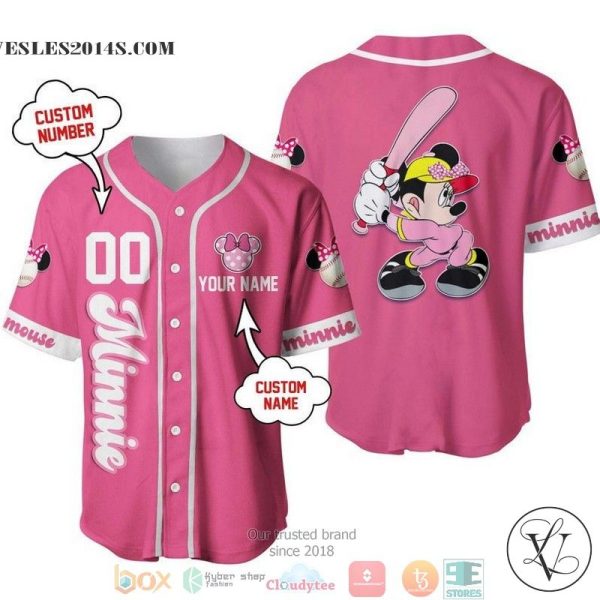 Personalized Minnie Mouse Playing Baseball Pink Baseball Jersey