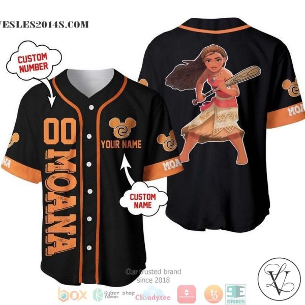 Personalized Moana Disney Playing Baseball Black Baseball Jersey