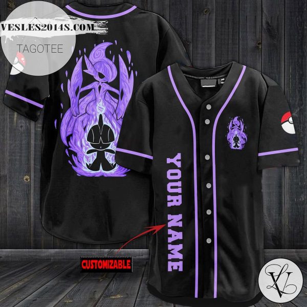 Personalized Mysterious Purple Pokemon Baseball Jersey – Black