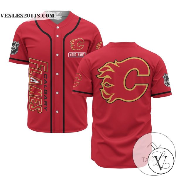 Personalized NHL Calgary Flames Red Baseball Customized Jersey