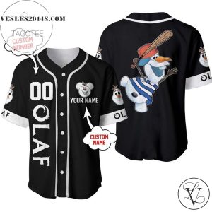 Personalized Olaf Frozen Playing Baseball All Over Print Baseball Jersey – Black