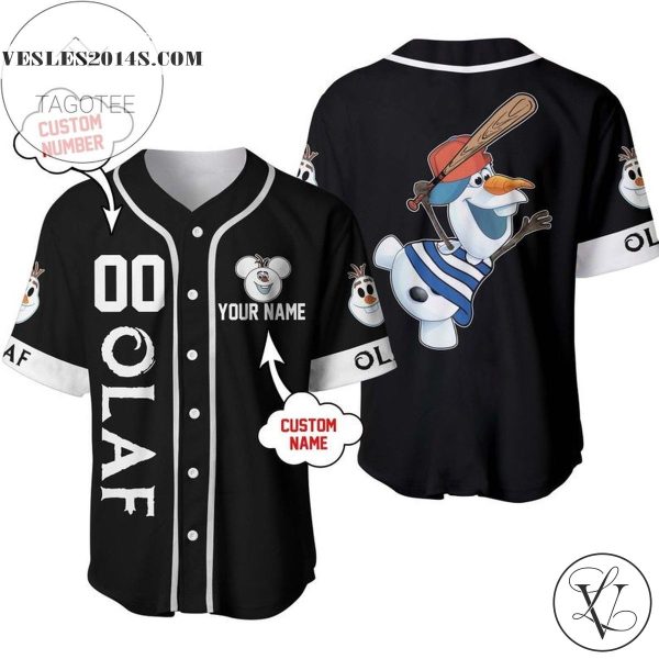 Personalized Olaf Frozen Playing Baseball All Over Print Baseball Jersey – Black
