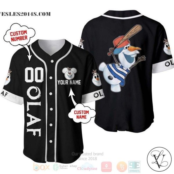 Personalized Olaf Frozen Playing Baseball All Over Print Black Baseball jersey
