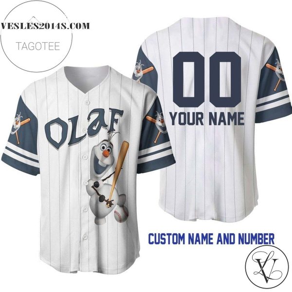 Personalized Olaf Snowman Frozen All Over Print Pinstripe Baseball Jersey – White