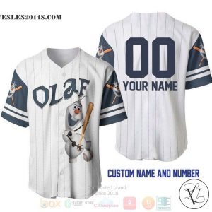 Personalized Olaf Snowman Frozen All Over Print Pinstripe White Baseball jersey