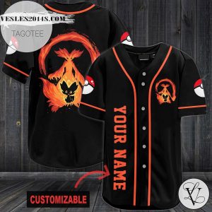 Personalized Orange Pokemon Baseball Jersey – Black
