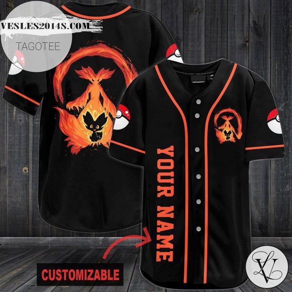 Personalized Orange Pokemon Baseball Jersey – Black