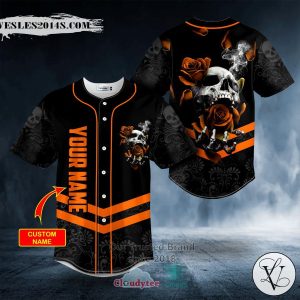 Personalized Orange Roses Sugar Skull Custom Baseball Jersey