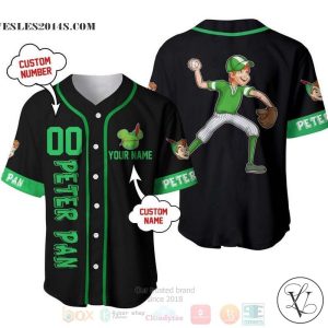 Personalized Peter Pan Playing Baseball All Over Print Black Baseball jersey
