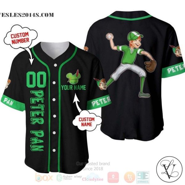 Personalized Peter Pan Playing Baseball All Over Print Black Baseball jersey