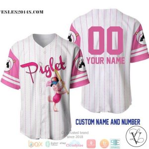 Personalized Piglet Pig Winnie The Pooh Pinstripe White Baseball Jersey