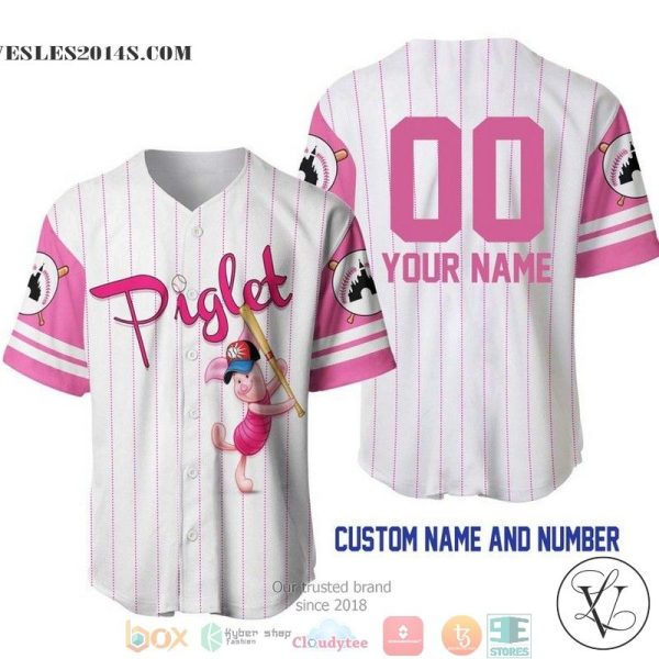 Personalized Piglet Pig Winnie The Pooh Pinstripe White Baseball Jersey