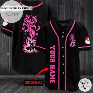 Personalized Pink Eevee Baseball Jersey – Black