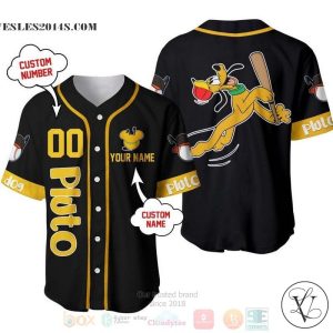 Personalized Pluto Dog Playing Baseball All Over Print Black Baseball jersey