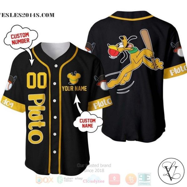 Personalized Pluto Dog Playing Baseball All Over Print Black Baseball jersey