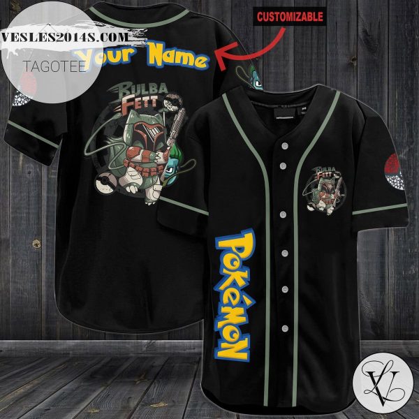 Personalized Pokemon Bulba Fett Baseball Jersey – Black