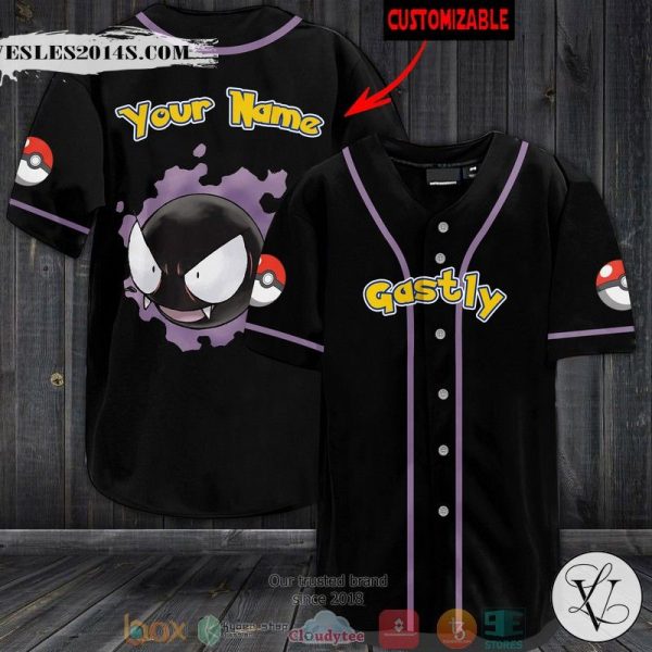 Personalized Pokemon Gastly Black Baseball Jersey