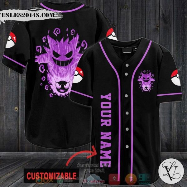 Personalized Pokemon Gengar black Baseball jersey