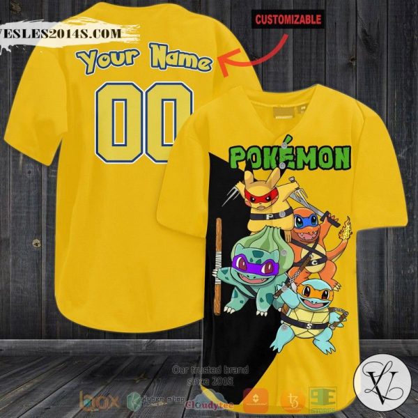 Personalized Pokemon Teenage Mutant Ninja yellow Baseball jersey