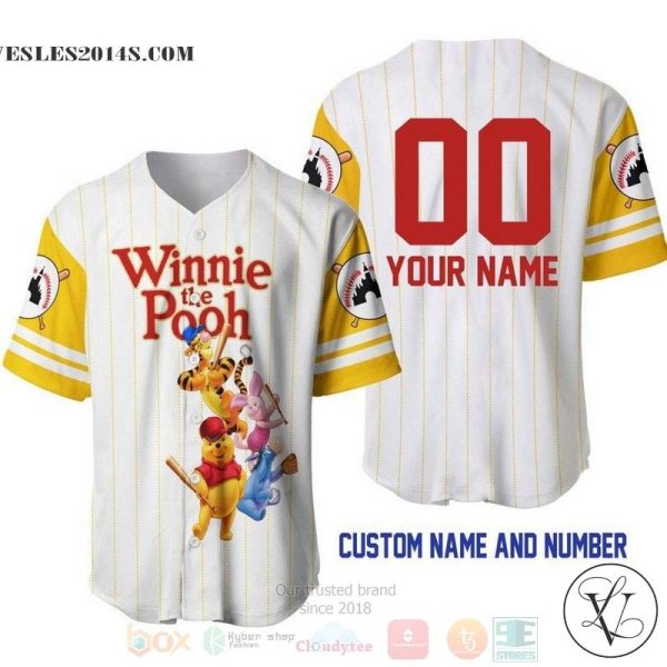 Personalized Pooh Tigger Piglet Eeyore All Over Print Pinstripe White Baseball jersey