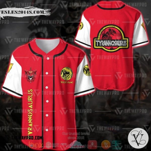 Personalized Power Rangers Mighty Morphin Tyrannosaurus Custom Baseball Jersey