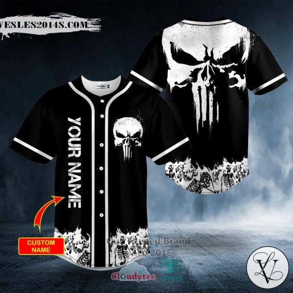 Personalized Punisher Skull Symbol Distressed Custom Baseball Jersey