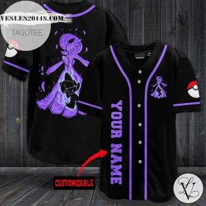 Personalized Purple Awesome Pokemon Baseball Jersey – Black