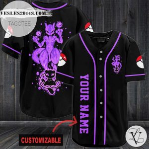 Personalized Purple Mewtwo Baseball Jersey – Black