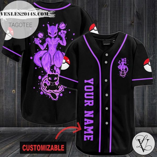 Personalized Purple Mewtwo Baseball Jersey – Black