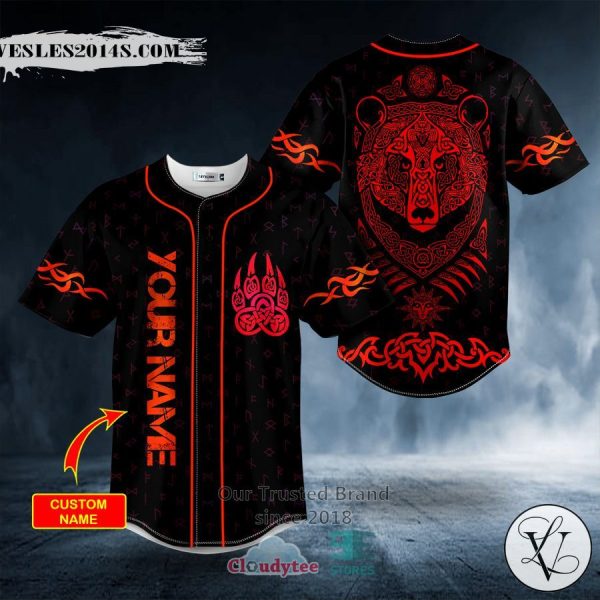 Personalized Red Bear Viking Tattoo Custom Baseball Jersey