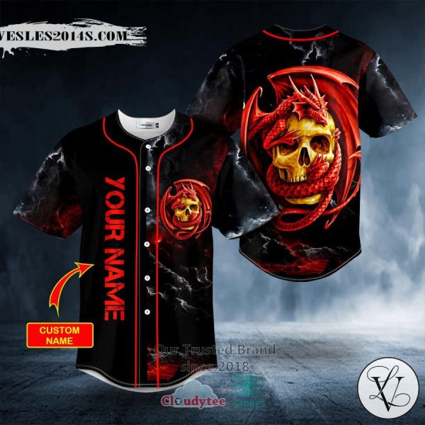 Personalized Red Celtic Dragon Skull Custom Baseball Jersey