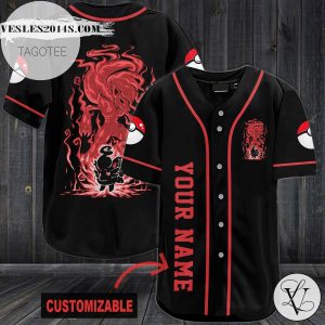 Personalized Red Pokemon Baseball Jersey – Black