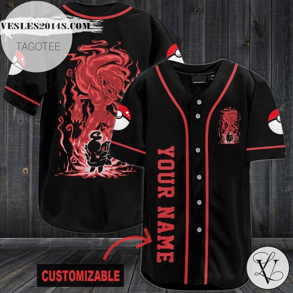Personalized Red Pokemon Baseball Jersey – Black