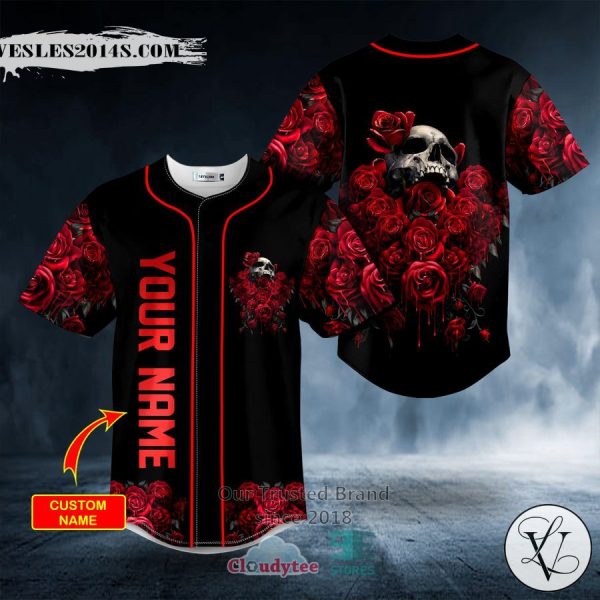 Personalized Red Rose Killer Skull Custom Baseball Jersey