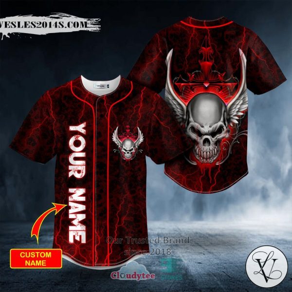 Personalized Red Winged Fire Skull Custom Baseball Jersey