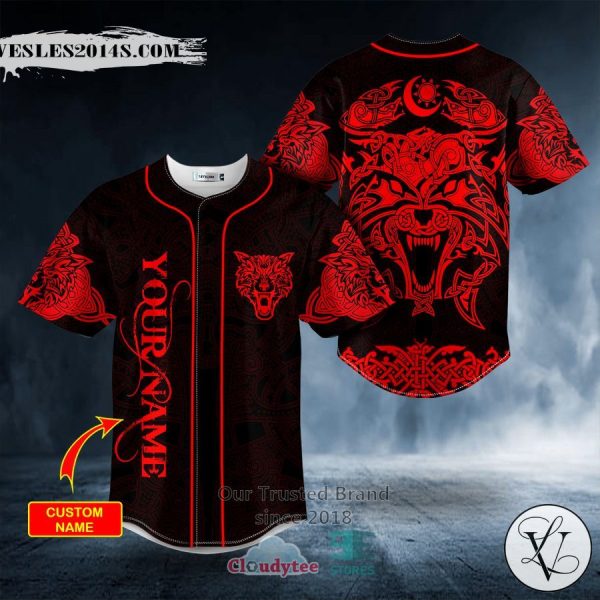 Personalized Red Wolf Power Viking Tattoo Custom Baseball Jersey