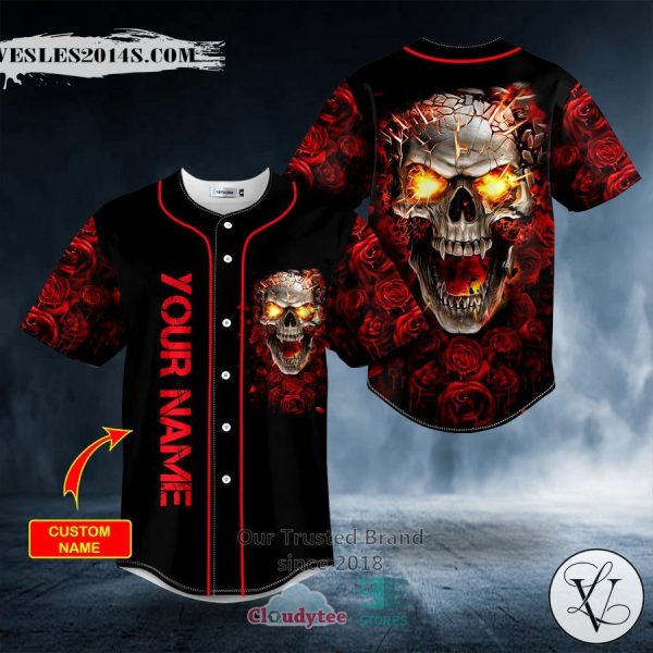Personalized Roses Blast Skull Custom Baseball Jersey