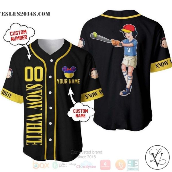 Personalized Snow White Princess Playing Baseball All Over Print Black Baseball jersey