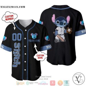 Personalized Stitch Playing Baseball Black Baseball Jersey