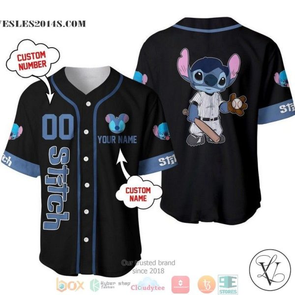 Personalized Stitch Playing Baseball Black Baseball Jersey