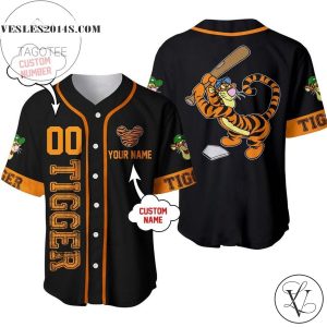 Personalized Tigger Winnie The Pooh Playing Baseball All Over Print Baseball Jersey – Black
