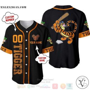 Personalized Tigger Winnie The Pooh Playing Baseball All Over Print Black Baseball jersey