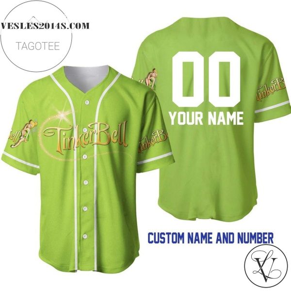 Personalized Tinker Bell All Over Print Baseball Jersey – Lime Green