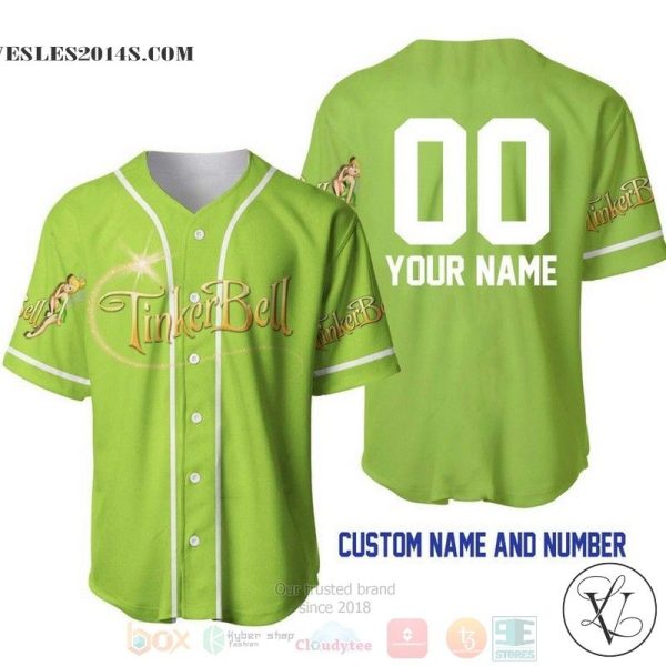 Personalized Tinker Bell All Over Print Lime Green Baseball jersey