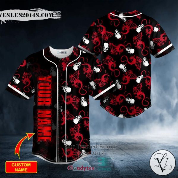 Personalized Tiny Red Dragon N White Skull Custom Baseball Jersey