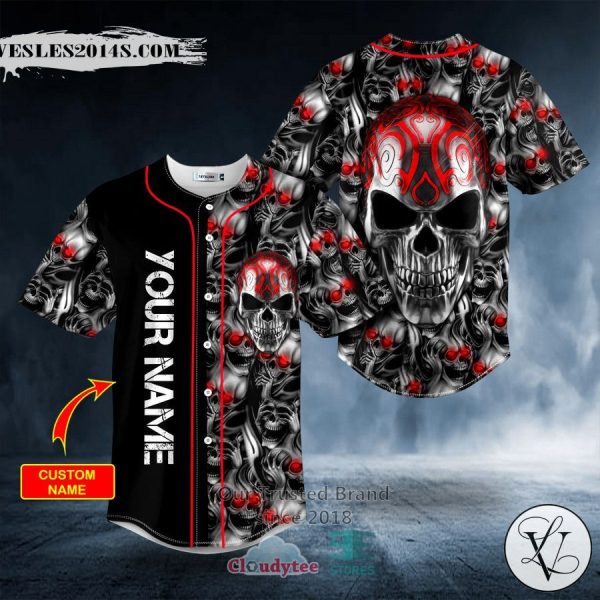 Personalized Tribal Red Tattoos Metal Skull Custom Baseball Jersey